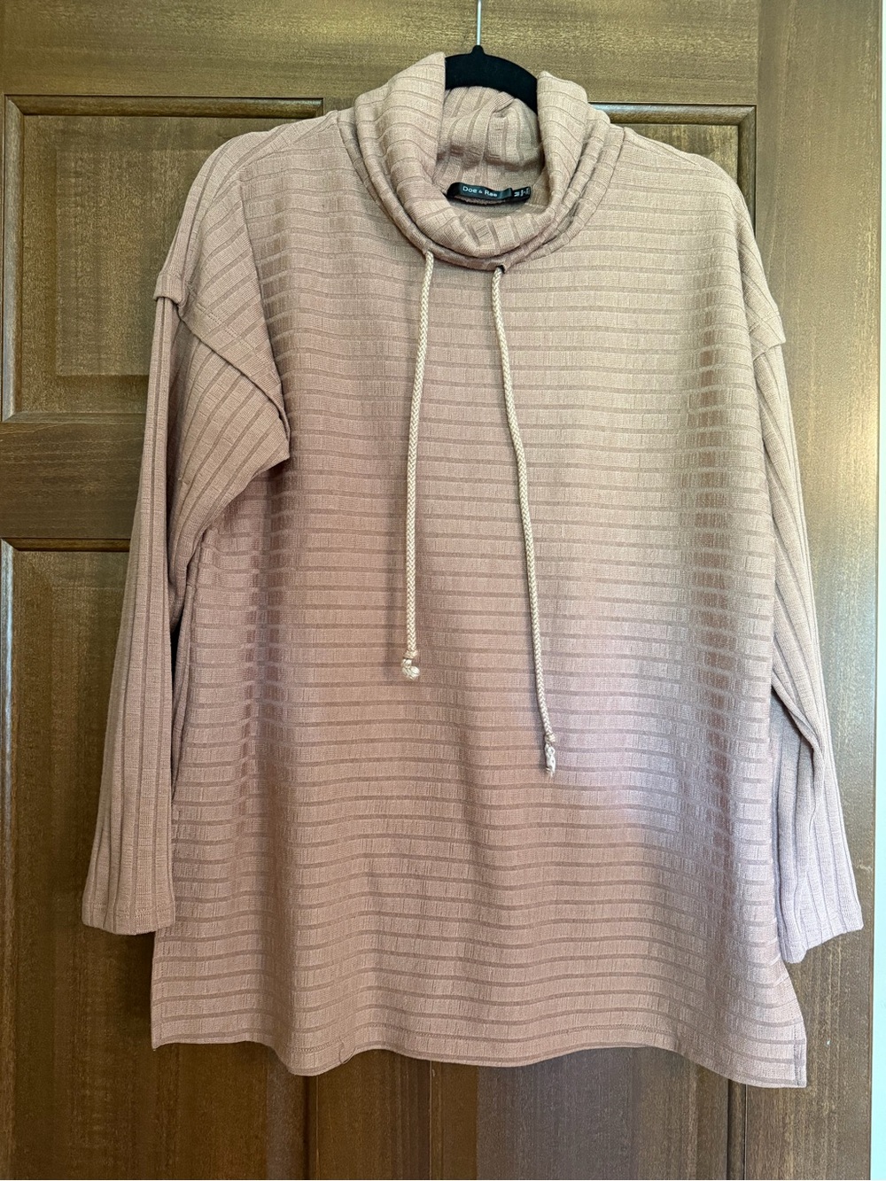 Doe & Rae Ribbed Cowl Neck Pullover in Light Taupe